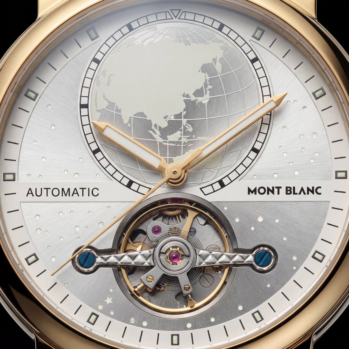 Gold Silver World Dial Open-Heart Automatic Men’s Watch