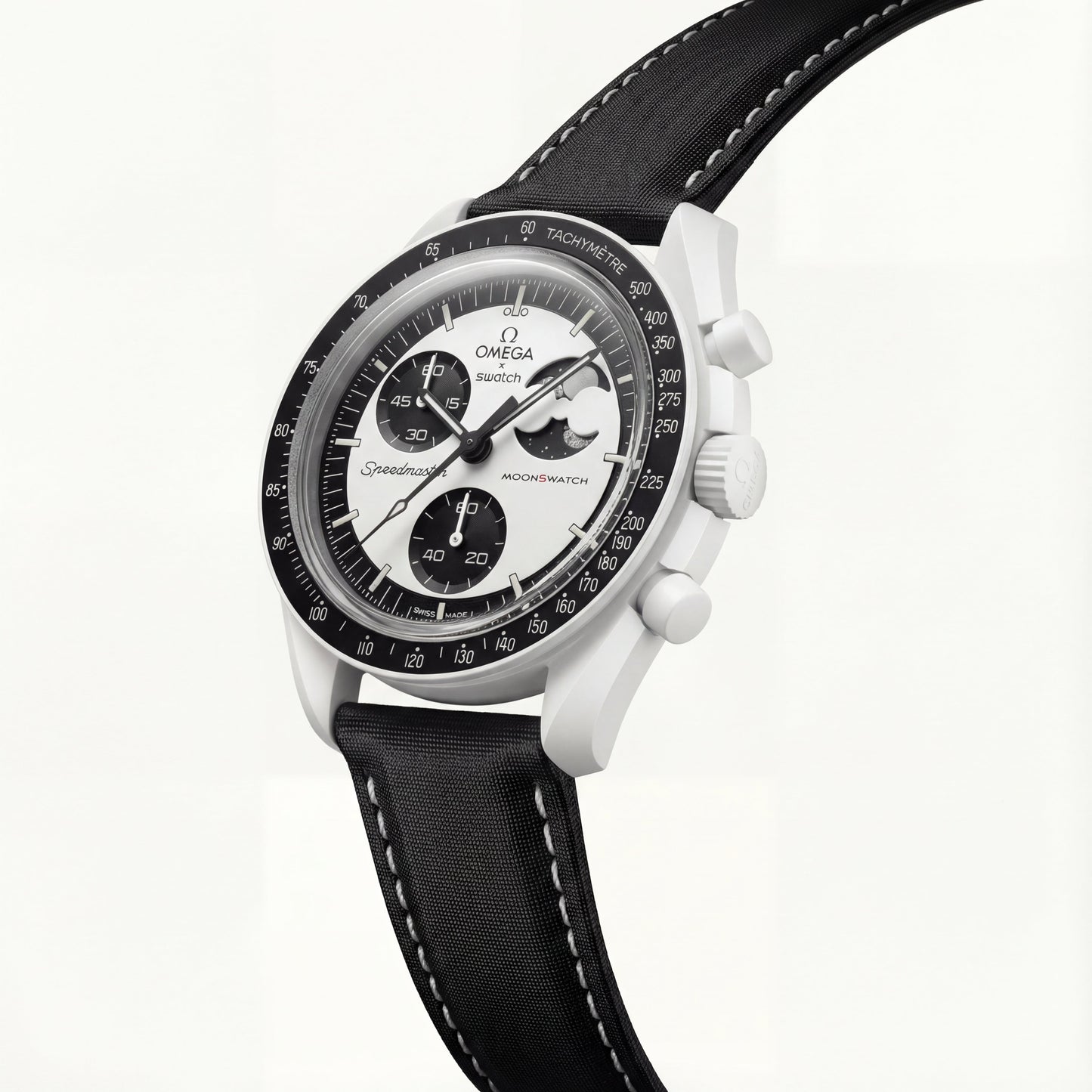 Black & Silver Moon Chronograph Men’s Watch with Tachymeter Bezel