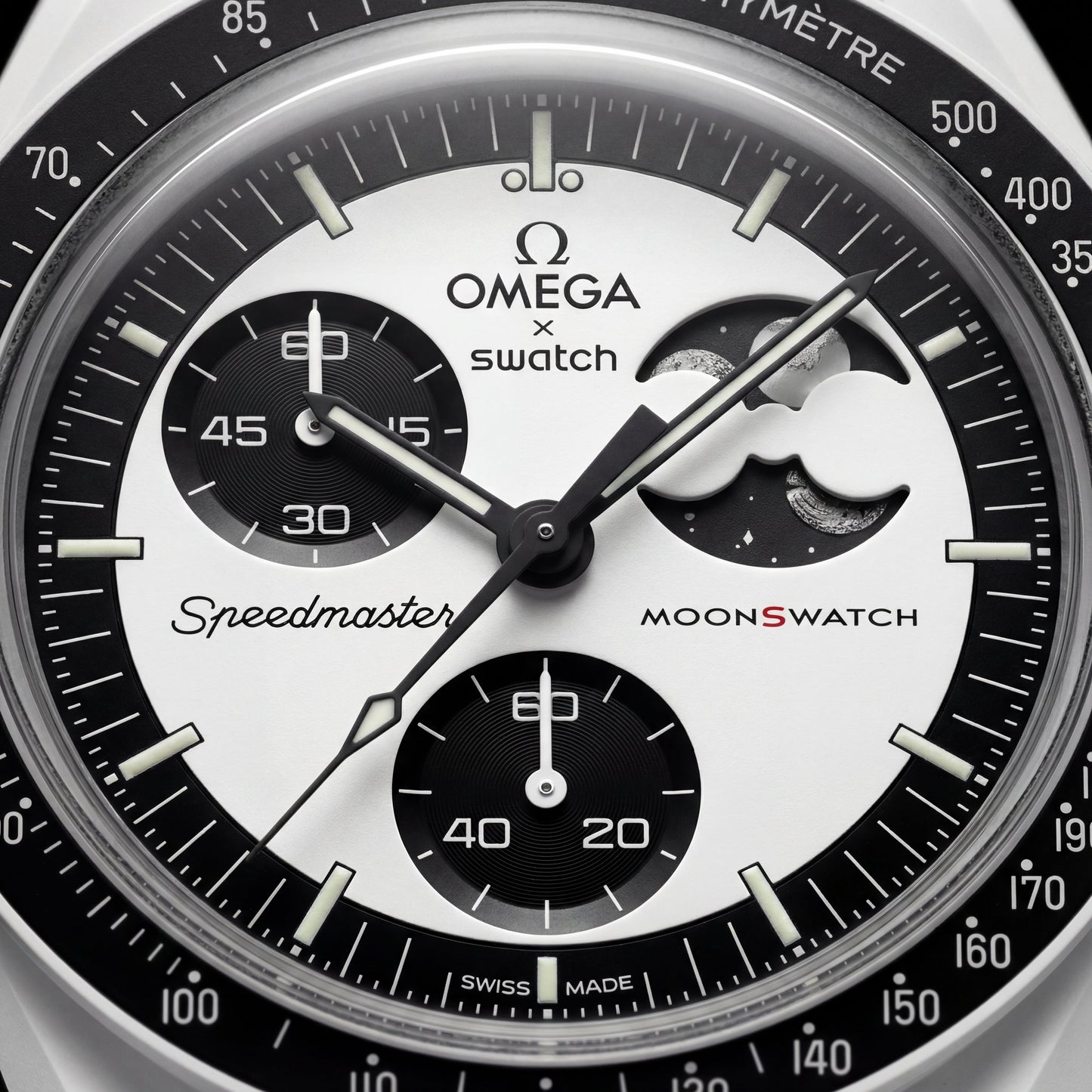 Black & Silver Moon Chronograph Men’s Watch with Tachymeter Bezel