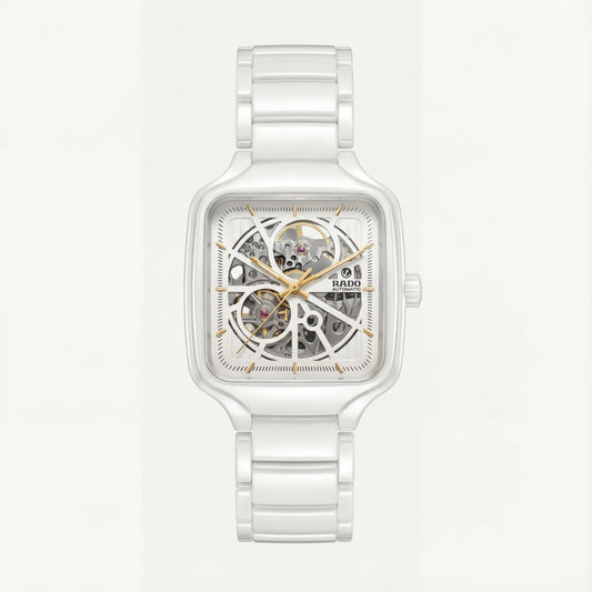 Pure White Square Skeleton Automatic Men’s Watch