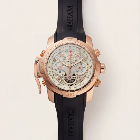 Rose Gold Skeleton Chronograph Rubber Strap Men’s Watch