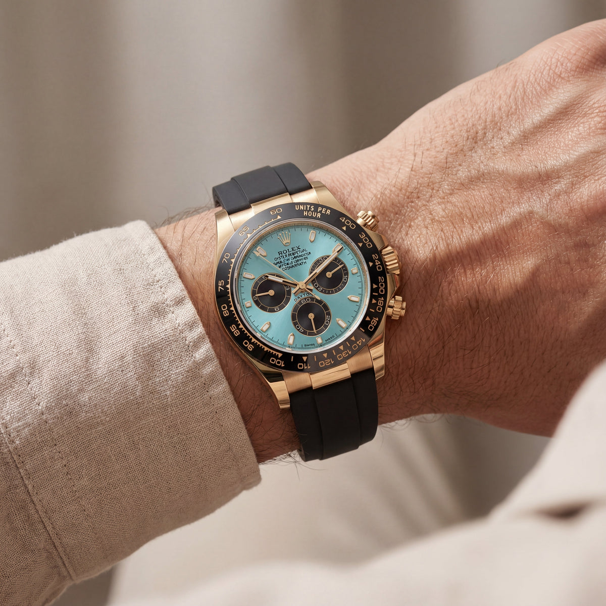 Turquoise Gold Chronograph Rubber Strap Men’s Watch