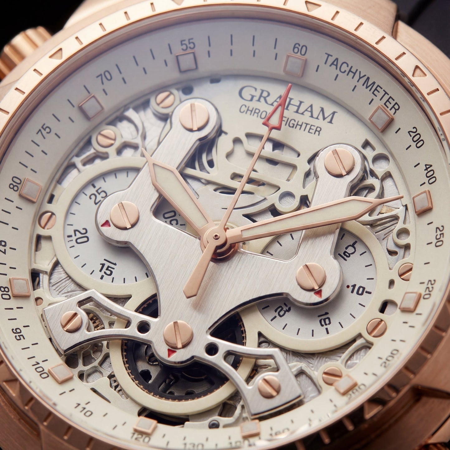 Rose Gold Skeleton Chronograph Rubber Strap Men’s Watch