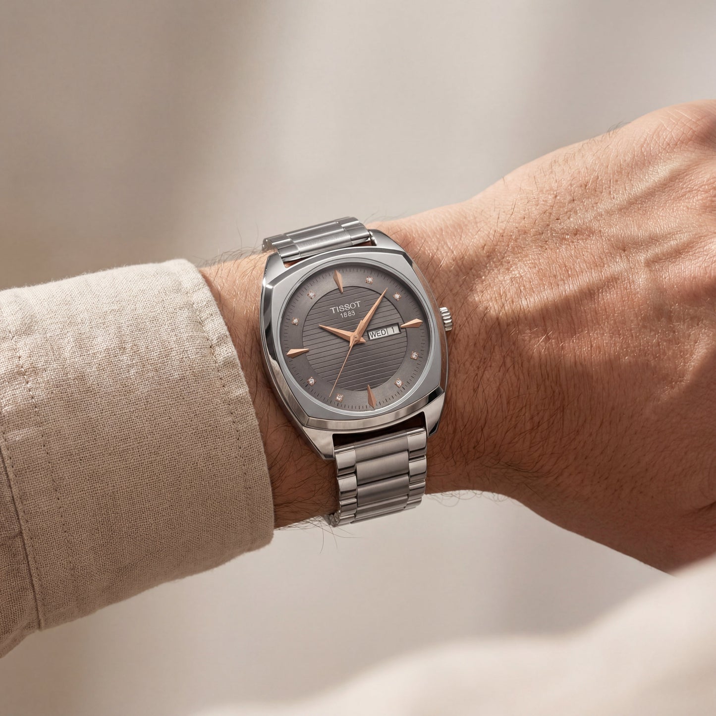 Steel Grey Diamond Index Day-Date Men’s Watch