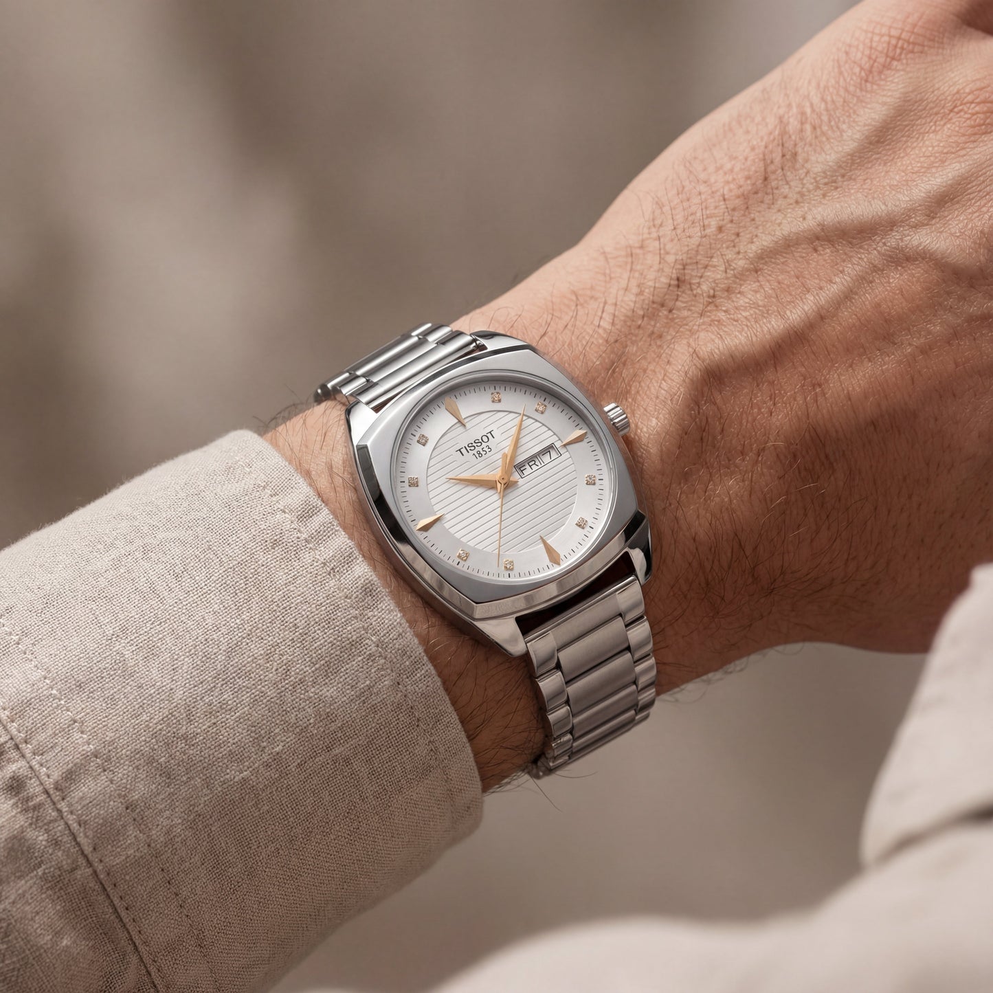 Silver Ivory Diamond Index Day-Date Men’s Watch
