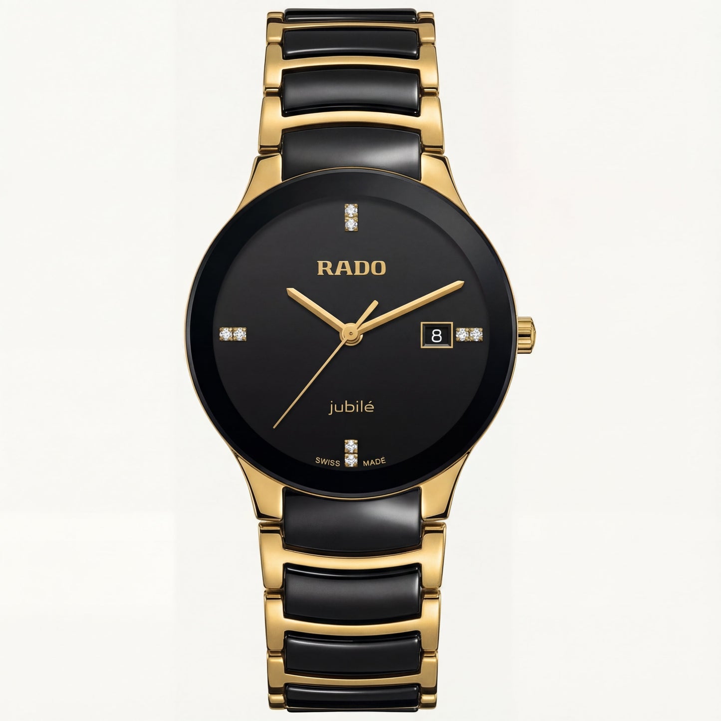 Black &amp; Gold Ceramic Round Watch – Diamond Marker Edition