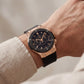 Rose Gold Chronograph Watch – Black Dial with Rubber Strap