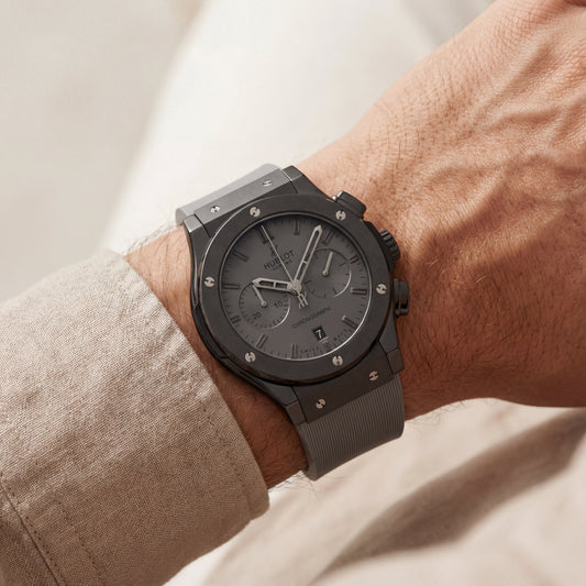 Matte Black Chronograph Watch – Grey Rubber Strap Edition