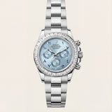 Ice Blue Diamond Bezel Chronograph Steel Watch – Luxury Racing Edition