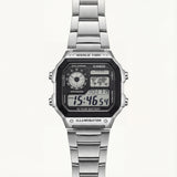 Stainless Steel Digital World Time Watch – Multi-Function Edition