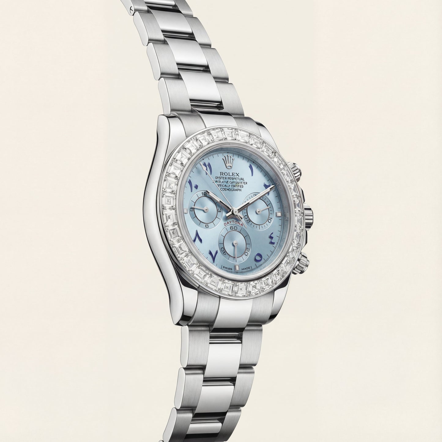Ice Blue Diamond Bezel Chronograph Steel Watch – Luxury Racing Edition