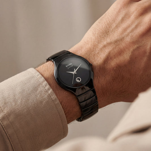 Midnight Black Ceramic Diamond Date Watch – Luxury Minimal Edition