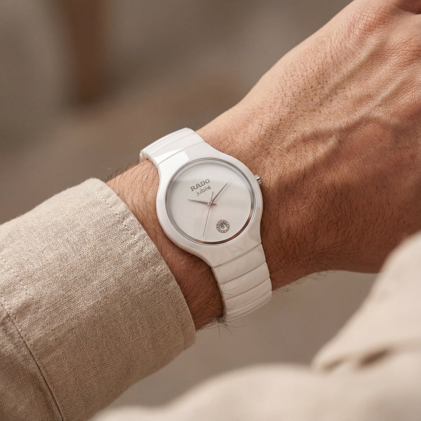 Pure White Ceramic Diamond Date Watch – Luxury Minimal Edition