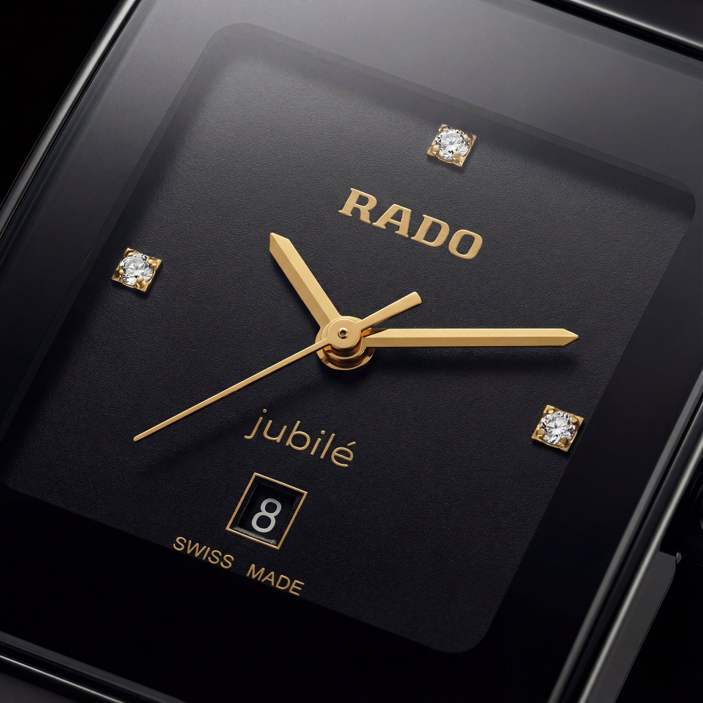 Black Ceramic Rectangular Dress Watch – Diamond Accent Edition