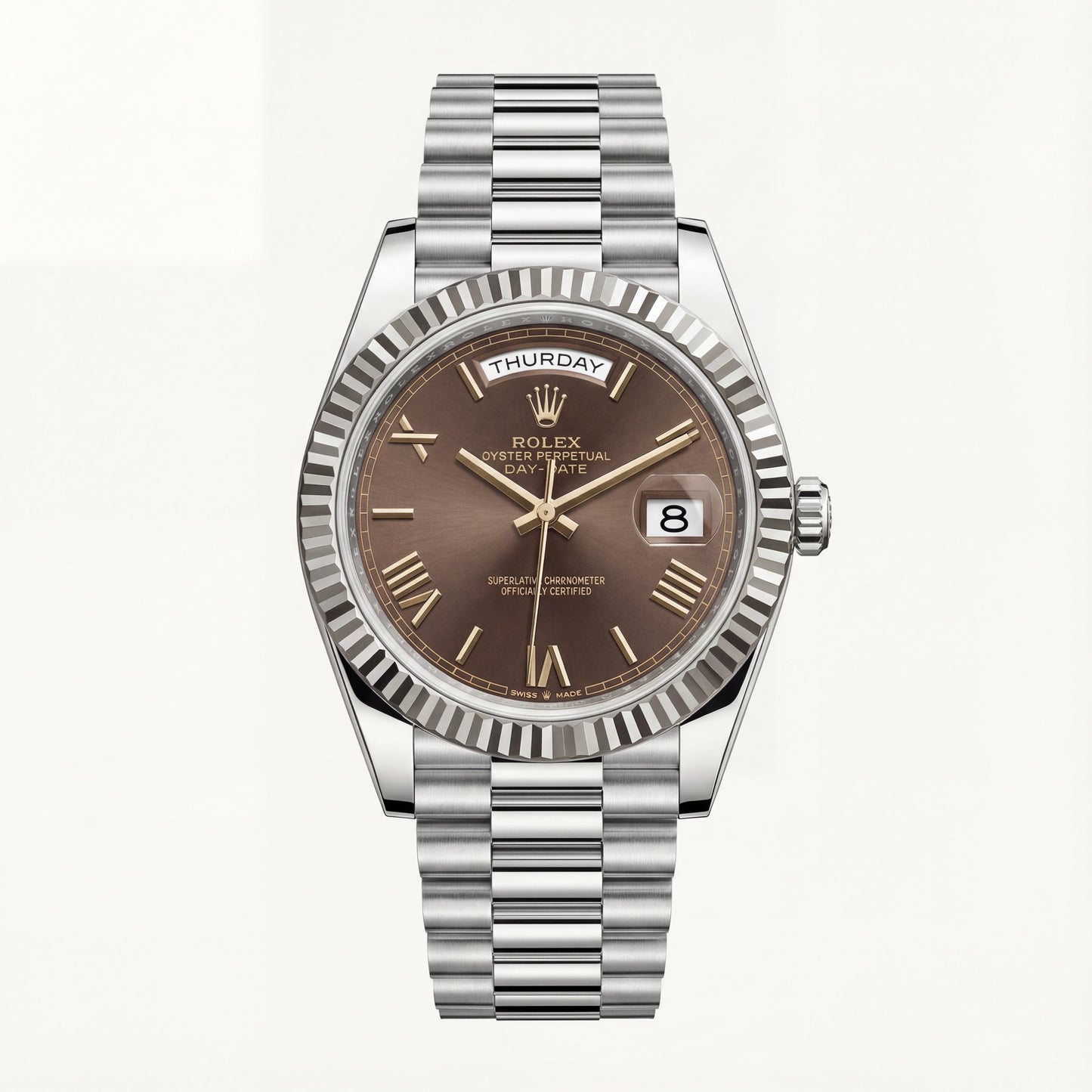 Centrix Chocolate Brown Day-Date Silver Watch