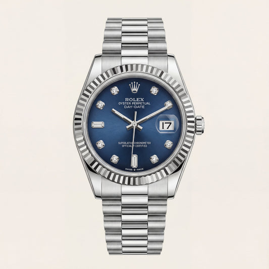 Centrix Midnight Blue Diamond Day-Date Silver Watch