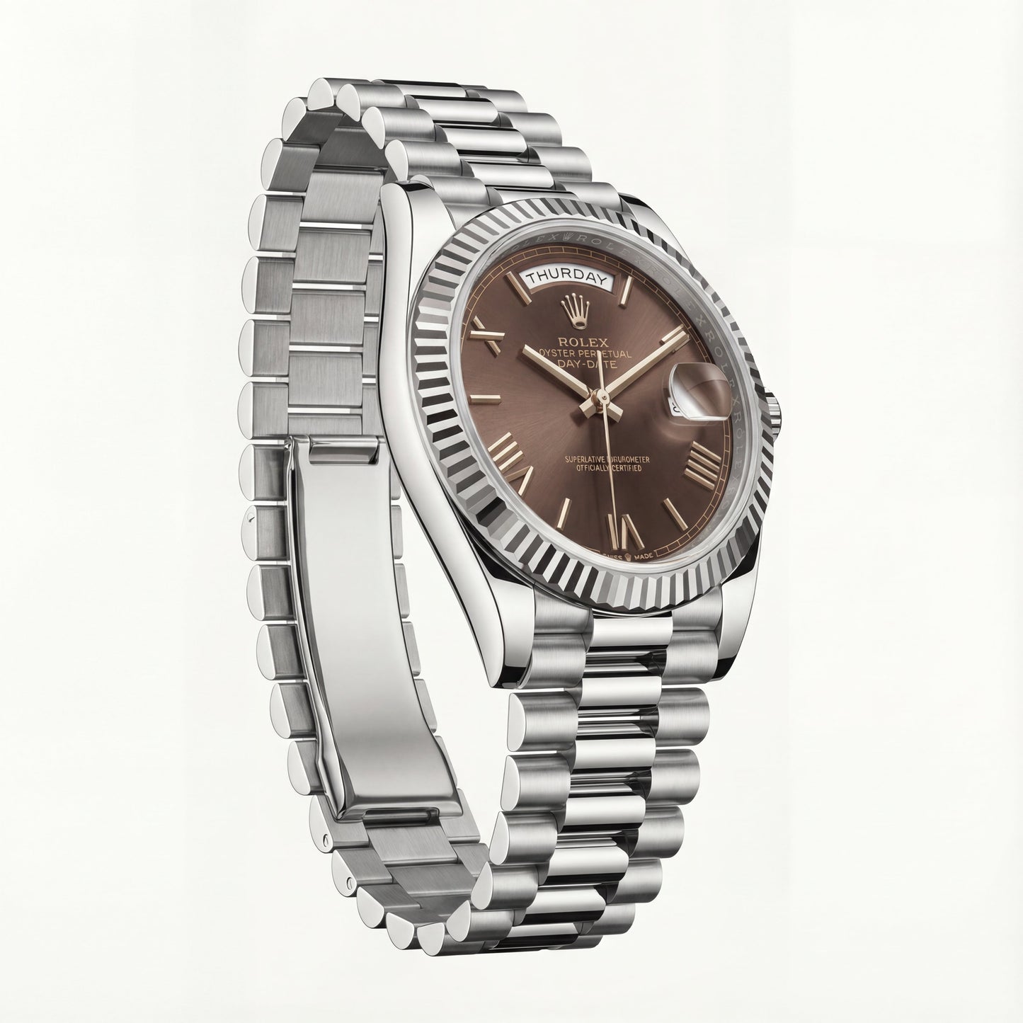 Centrix Chocolate Brown Day-Date Silver Watch