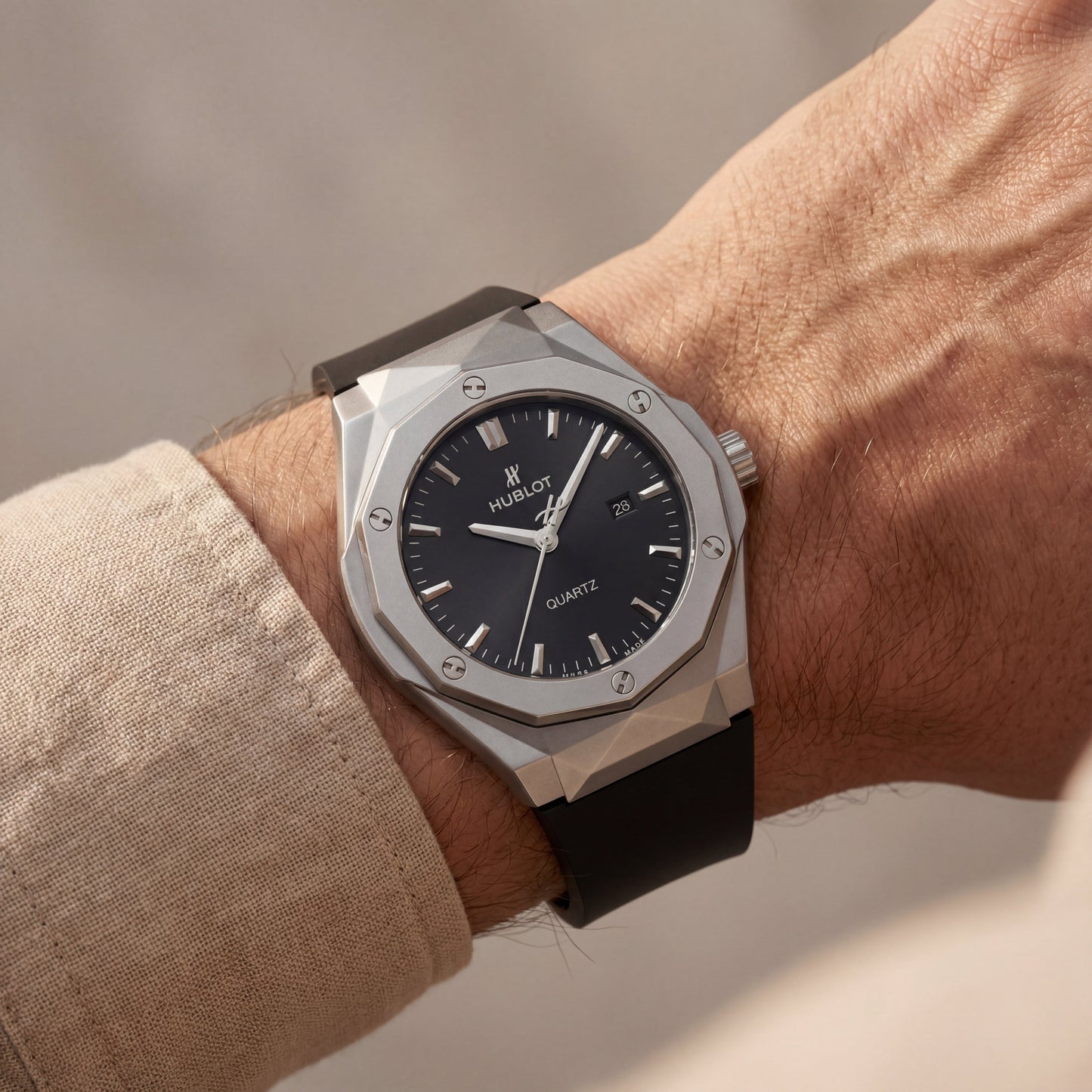 Fusion Octa Black Quartz Silver Sport Watch