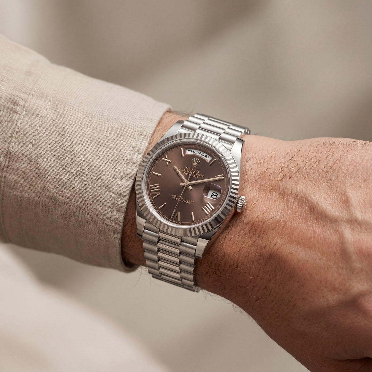 Centrix Chocolate Brown Day-Date Silver Watch