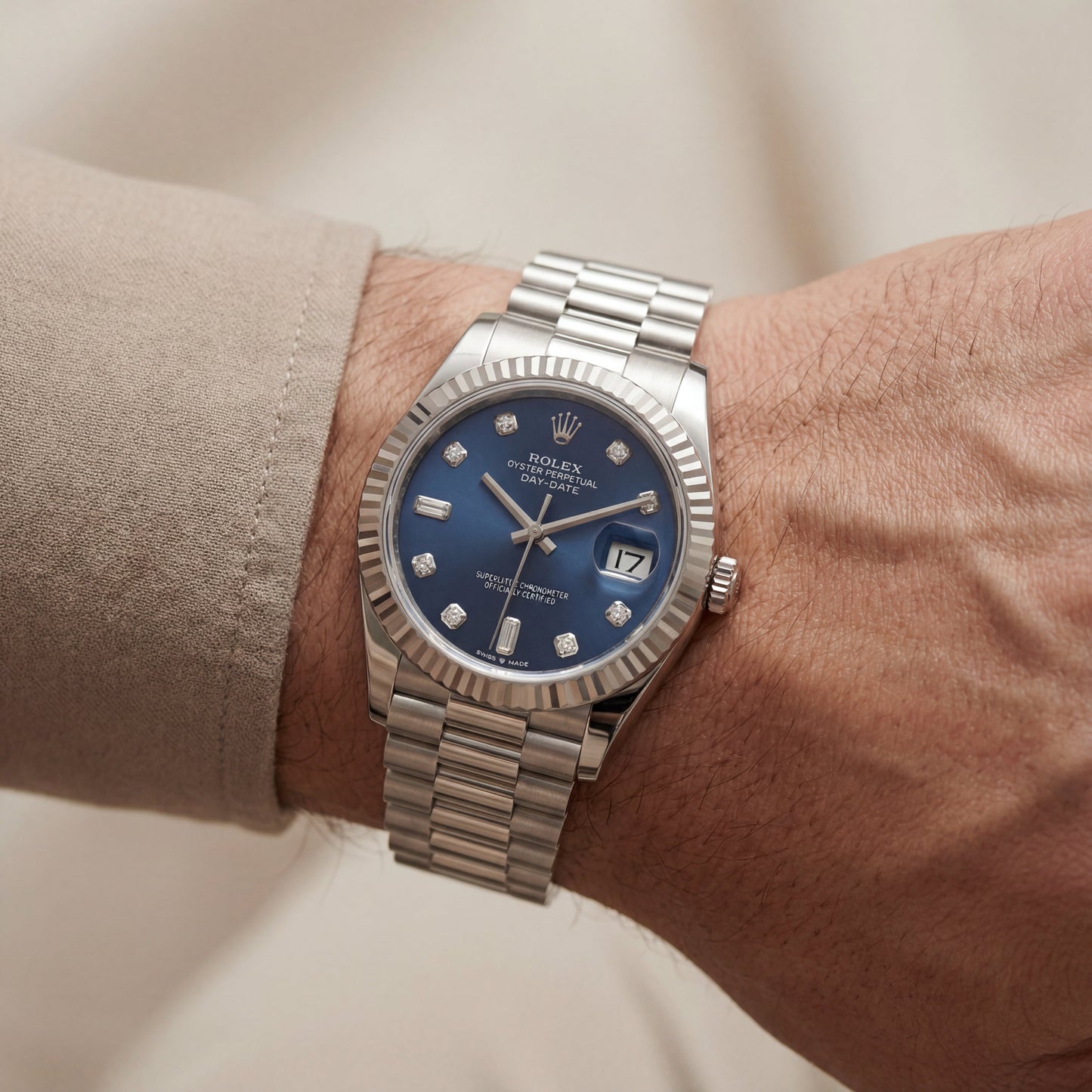 Centrix Midnight Blue Diamond Day-Date Silver Watch