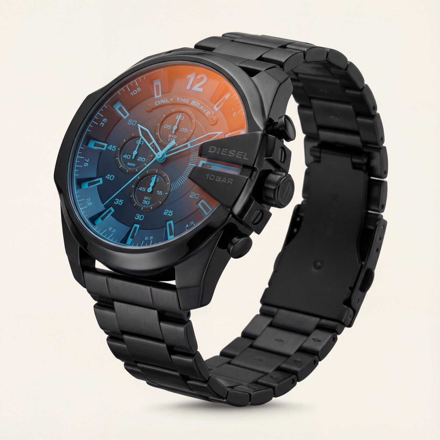 Black Steel Chronograph Men’s Watch with Dual-Tone Gradient Dial