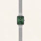 Emerald Green Rectangular Dial Silver Mesh Strap Minimal Watch