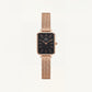 Rose Gold Rectangular Black Dial Mesh Strap Minimal Watch