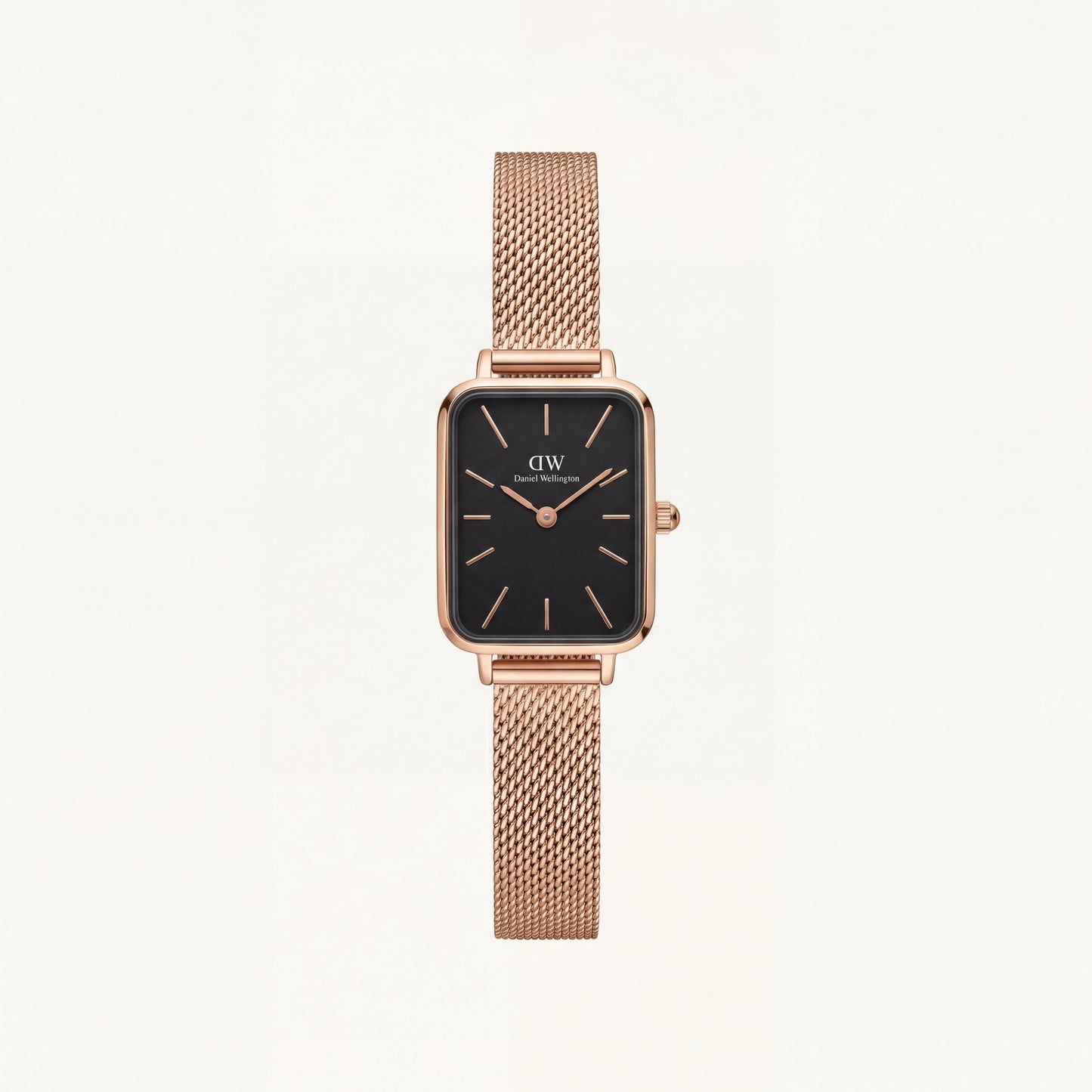 Rose Gold Rectangular Black Dial Mesh Strap Minimal Watch