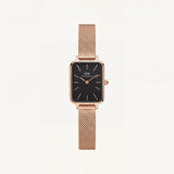 Rose Gold Rectangular Black Dial Mesh Strap Minimal Watch