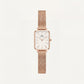 Rose Gold Rectangular White Dial Mesh Strap Minimal Watch