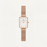 Rose Gold Rectangular White Dial Mesh Strap Minimal Watch