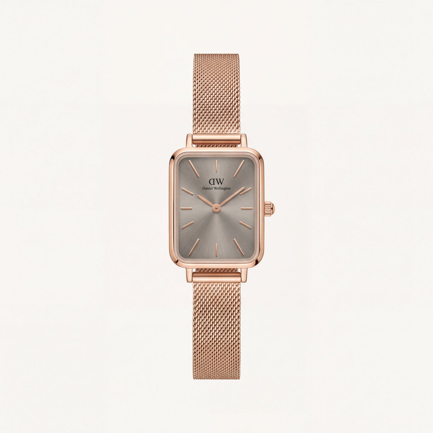 Rose Gold Rectangular Grey Sunray Dial Mesh Strap Watch