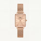 Rose Gold Rectangular Champagne Sunray Dial Mesh Strap Watch