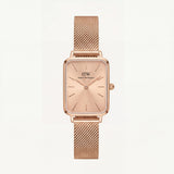 Rose Gold Rectangular Champagne Sunray Dial Mesh Strap Watch