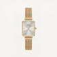 Gold Rectangular Silver Sunray Dial Mesh Strap Watch