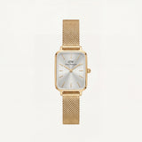Gold Rectangular Silver Sunray Dial Mesh Strap Watch