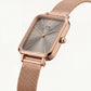Rose Gold Rectangular Grey Sunray Dial Mesh Strap Watch