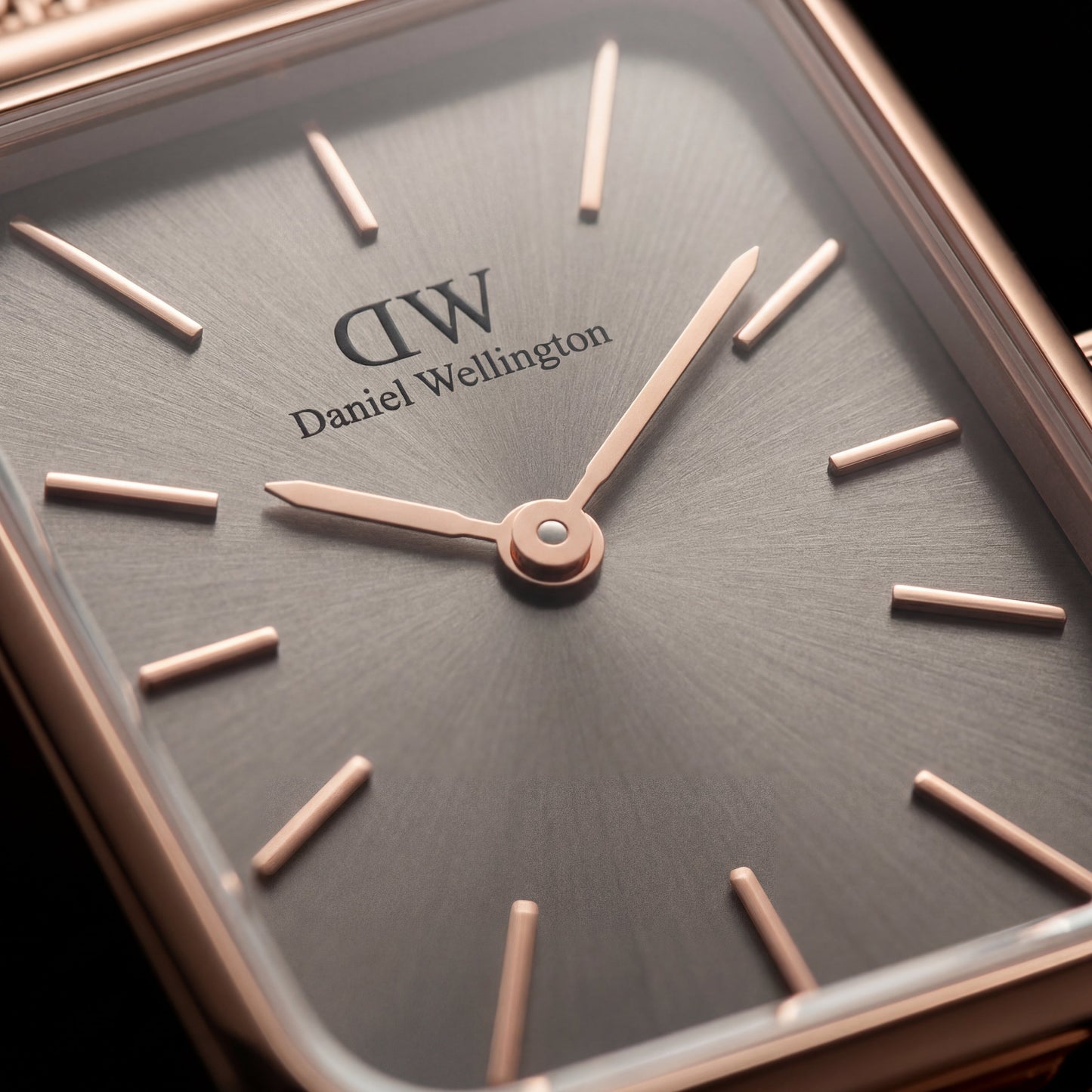 Rose Gold Rectangular Grey Sunray Dial Mesh Strap Watch