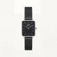 Silver Rectangular Black Dial Black Mesh Strap Watch