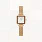 Gold Square Case White Dial Mesh Strap Watch