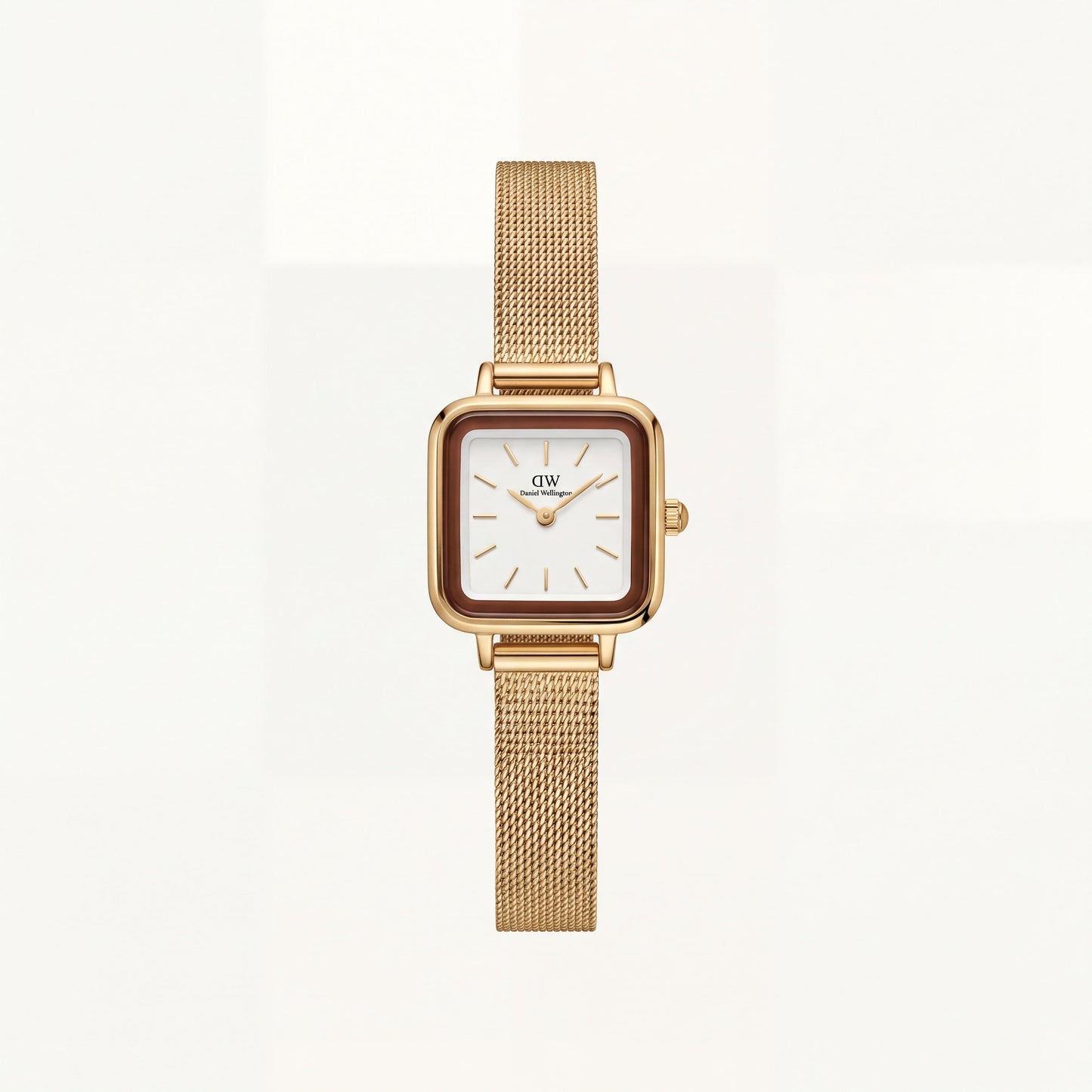 Gold Square Case White Dial Mesh Strap Watch