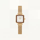 Gold Square Case White Dial Mesh Strap Watch
