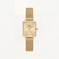 Gold Rectangular Champagne Sunray Dial Mesh Strap Watch