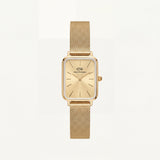 Gold Rectangular Champagne Sunray Dial Mesh Strap Watch