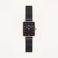 Rose Gold Rectangular Black Dial Black Mesh Strap Watch