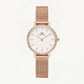 Rose Gold Crystal Bezel White Dial Mesh Strap Watch