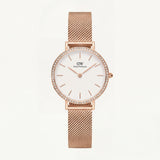 Rose Gold Crystal Bezel White Dial Mesh Strap Watch