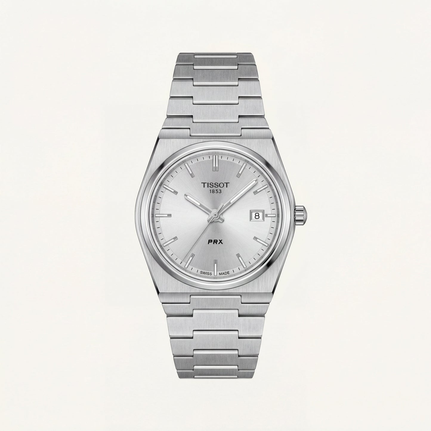 Stainless Steel Integrated Bracelet Silver Dial Date Watch – Women