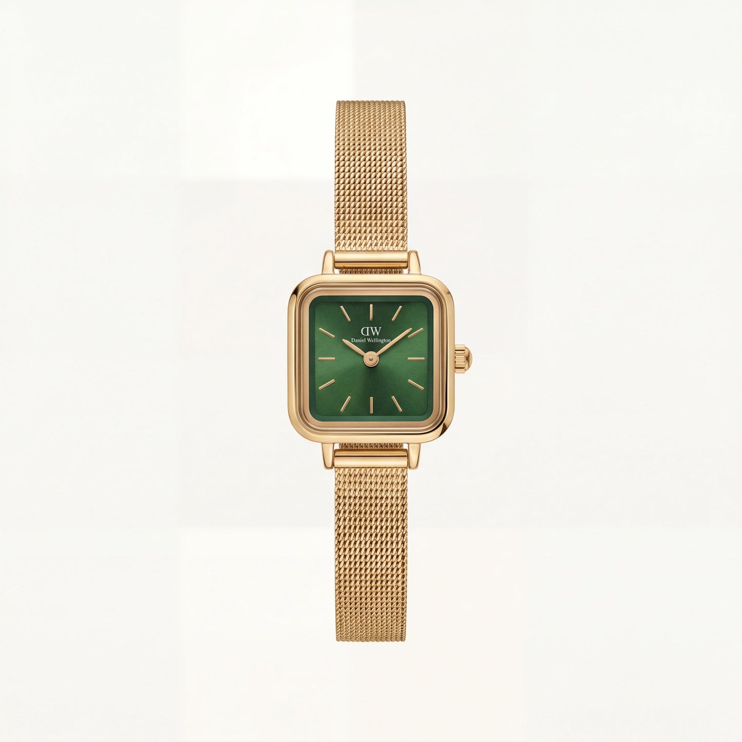 Gold Square Case Emerald Green Dial Mesh Strap Watch
