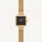 Gold Square Case Black Dial Mesh Strap Watch